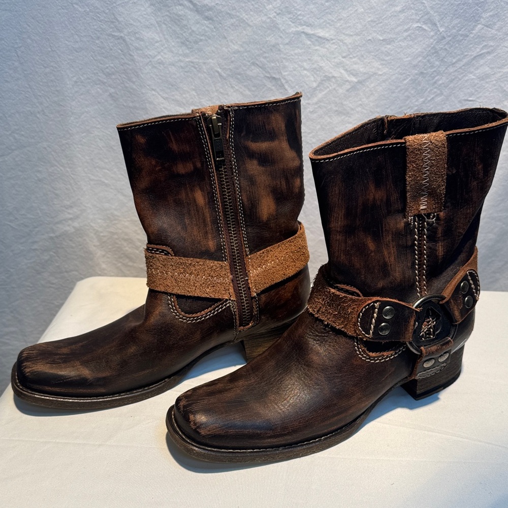 Bed Stu Distressed Brown Leather Moto Boots